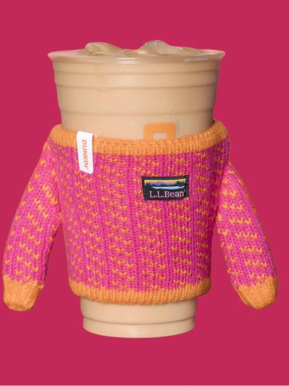 L.L. Bean Pink & Orange Knit Sweater Cup Cozy